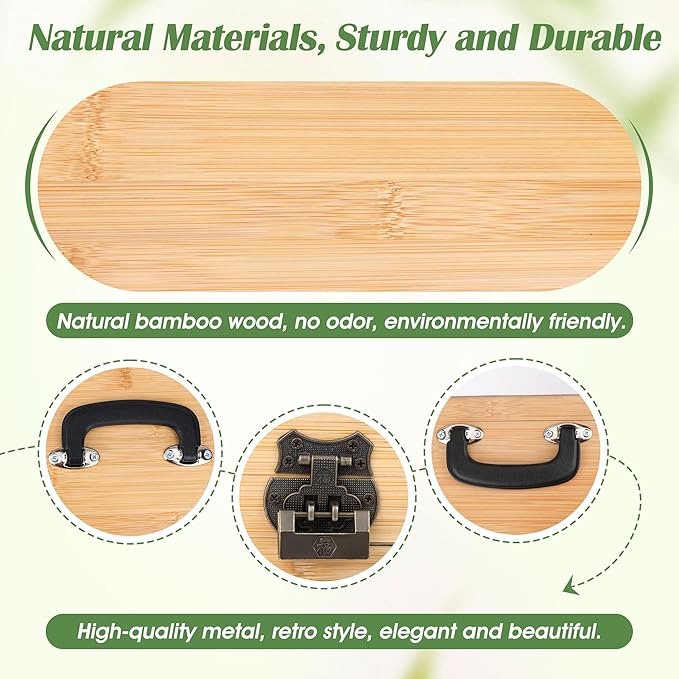 Luxiv Bamboo Seed Saving Box, Wood Seed Storage Organizer Box Large Seed Container with Lid Wood Garden Seed Bin with Lock, 3 Handle, 30P Envelope Seed Bags, 30P Plant Tags, 1 Double Side Pen
