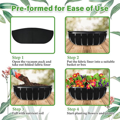 Riare 6 Pack 30 Inch Black Felt Window Box Liners- Fabric Trough Planter Basket Liners Replacement, Non-Woven Hanging Plant Liner for Wall Hanging Basket, Garden Fence Railing (Avoid Bird Nesting)