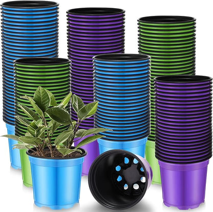 Havawish 150 Pcs 4 Inch Plastic Nursery Pots Seedling Starting Pots with Drainage Holes Thicken Flower Planters Seed Starting Indoor Outdoor for Seedling Cutting Transplanting(Multicolor)