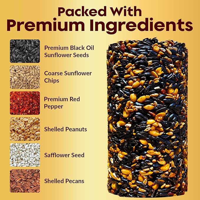 Hot Pepper Bird Seed Cylinders with Hole – Squirrel Proof Bird Seed Spicy – Perfect for Cardinals, Woodpeckers, Finches, Blue Jay & More – Wild Birdseed with No Filler – USA Made (6" x 7.75")