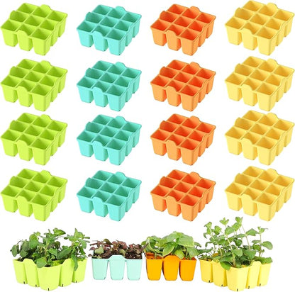 16 Packs Silicone Seed Starter Trays, Colorful Seedling Starter Trays Fit Up to 10''20" Planting Tray, 4 XL Cell Indoor Reusable Seedling Grow Trays for Vegetable, Flowers, Herb