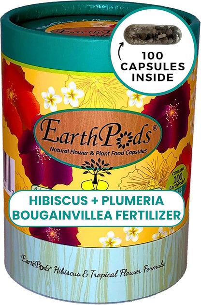 EarthPods® Premium Hibiscus Fertilizer Capsules (100 Count) Tropical Plant Food Spikes | Specialized Bio Nutrients for Plumeria & Bougainvillea (Organic + Vegan + Made in USA)
