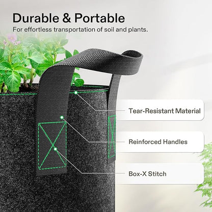 VIVOSUN 10-Pack 7 Gallon Grow Bags, Reinforced Planter Fabric Pots for Gardening Black