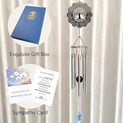 Tree of Life Memorial Wind Chimes - Sympathy Gifts for Loss of Loved One, Outdoor Windchime in Memory of Mom/Dad with Keepsake Card and Gift Box
