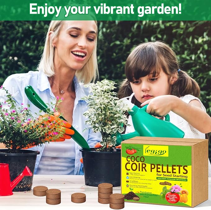 Legigo 50 Pcs 40mm Coco Coir Pellets Seed Starter Soil Mix- Organic Coconut Coir Potting Soil Pods for Seedling, Coco Peat Soil Discs for Indoor & Outdoor Plants Bonsai Herbs Vegetables and Flowers