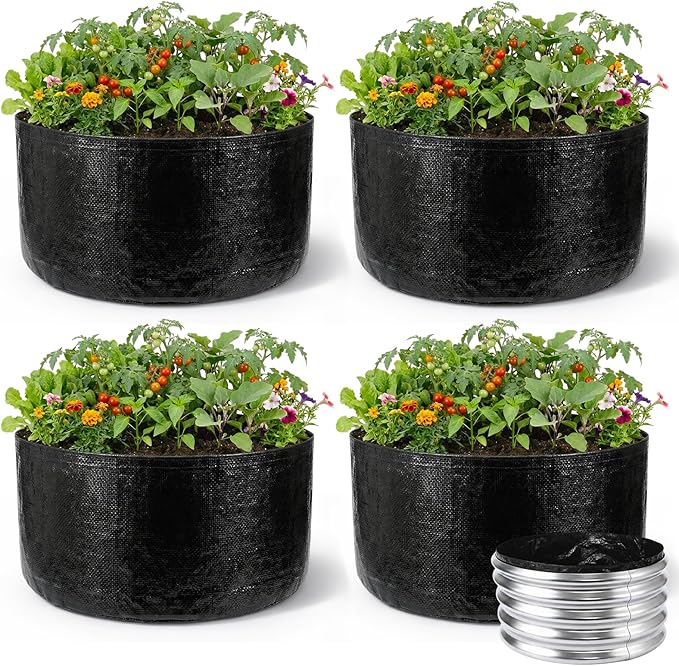 4 Pack 2 x 2 x 1 ft Round Fabric Galvanized Raised Garden Bed Liner Raised Garden Bed Liner Bag with Drainage Holes Heavy Duty Planter Pots Gardens Box for Outdoor Plants Growth Vegetables