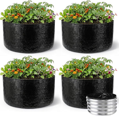 4 Pack 2 x 2 x 1 ft Round Fabric Galvanized Raised Garden Bed Liner Raised Garden Bed Liner Bag with Drainage Holes Heavy Duty Planter Pots Gardens Box for Outdoor Plants Growth Vegetables