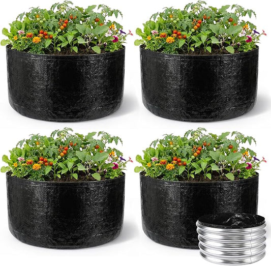 4 Pack 2 x 2 x 1 ft Round Fabric Galvanized Raised Garden Bed Liner Raised Garden Bed Liner Bag with Drainage Holes Heavy Duty Planter Pots Gardens Box for Outdoor Plants Growth Vegetables