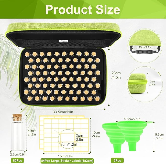 【80 Slots】 Seed Storage Organizer, Sturdy Organizer Box with Dual Zipper Bag and 84Pcs Label Stickers, Glass Seed Storage Container for Flower Vegetable Plants Garden Seeds Saving, Green