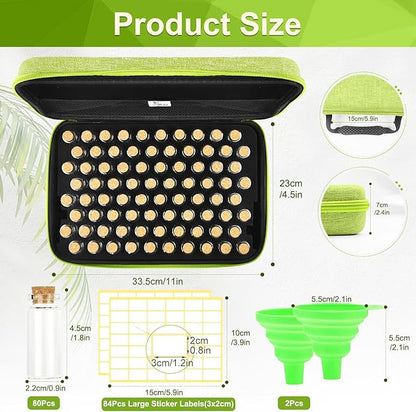 【80 Slots】 Seed Storage Organizer, Sturdy Organizer Box with Dual Zipper Bag and 84Pcs Label Stickers, Glass Seed Storage Container for Flower Vegetable Plants Garden Seeds Saving, Green