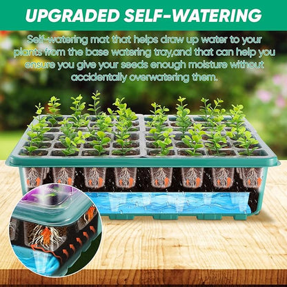 96 Cells Self-Watering Seed Starter Tray with Grow Light, Seed Starter Kit with Adjustable Humidity Dome, Seed Starting Trays Plant Starter Kit for Seeds Growing Starting, Indoor Gardening,Greenhouse