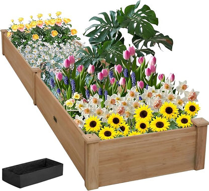 8x2ft Outdoor Wooden Raised Garden Bed,Elevated Planting Planter Box for Vegetables/Garden/Lawn/Patio,Acorn Brown, 96 x 24 x 9in