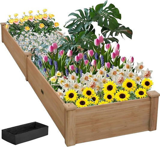 8x2ft Outdoor Wooden Raised Garden Bed,Elevated Planting Planter Box for Vegetables/Garden/Lawn/Patio,Acorn Brown, 96 x 24 x 9in