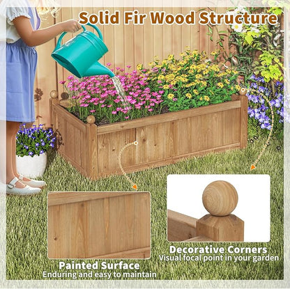 HAPPYGRILL Wood Raised Garden Bed, 46” x 24” x 16” Rectangular Flower Box w/Drainage Holes for Growing Vegetables, Flowers, Herbs, Outdoor Planter Box for Backyard Garden Lawn