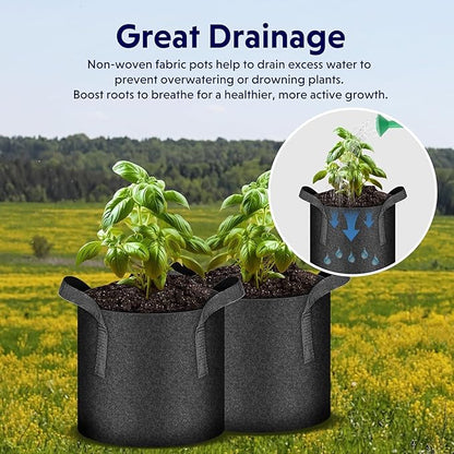 iPower 10 Gallon 5 Pack Grow Bags Nonwoven Fabric Pots Aeration Container with Strap Handles for Garden and Planting, 5-Pack Black, 10 Gallon