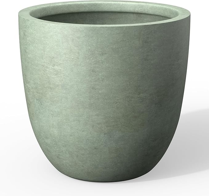Kante Round Concrete Planter, Large Outdoor Indoor Garden Pots with Drainage Hole, 18-Inch Diameter Flower Pots for Patio, Garden and Home, Mint Green