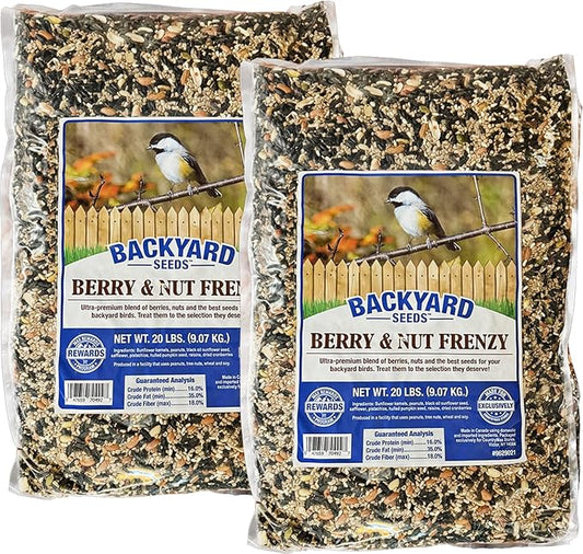 CountryMax Backyard Seeds Berries 'n Nut Blend Bird Seed Mix 40lbs - Premium Seeds, Nuts & Cranberries, Two Medium Bags of Wild Bird Food