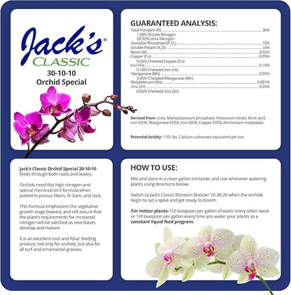 Jack's Classic 30-10-10 Orchid Special Water-Soluble Fertilizer with Micronutrients and Extra Nitrogen, Used for Turfs and Ornamental Grasses, 8oz
