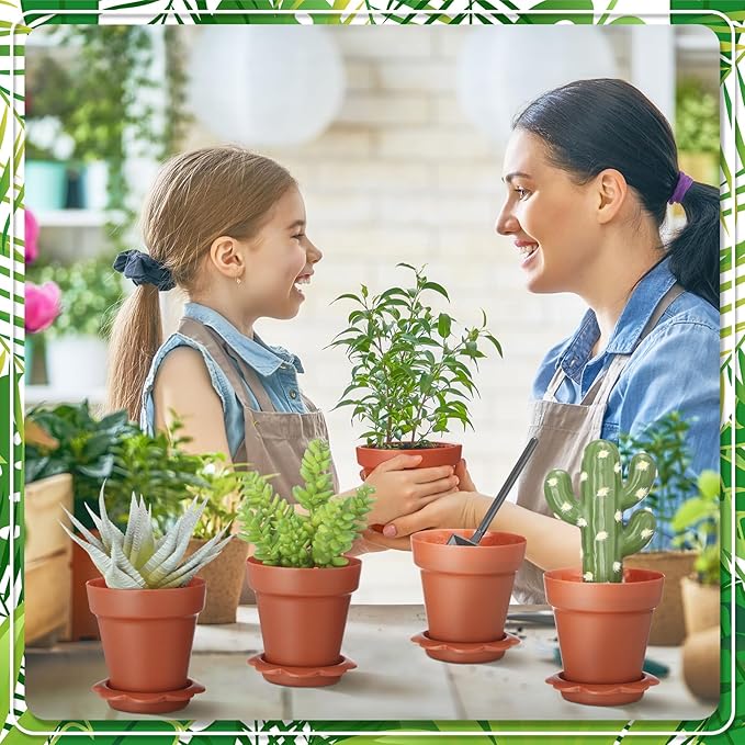 36 Pcs Cupcake Plant Nursery Pots with Humidity Dome Small Flower Pots Plastic Planting Containers Cups with Saucers and Shovel for Indoor Outdoor Plant Succulent Display (Classic)