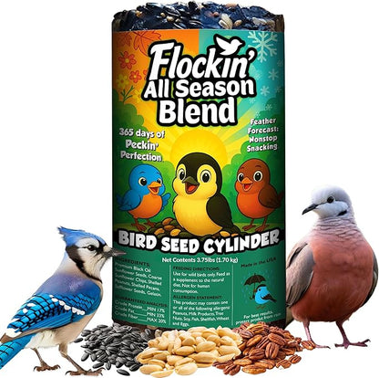 All Year Round Bird Seed Cylinders with Hole – All Season Wild Bird Food for Blue Jays, Cardinals, Doves, Finches & More – Balanced High Energy All Natural Blend, No Fillers – USA Made (6" x 7.75")
