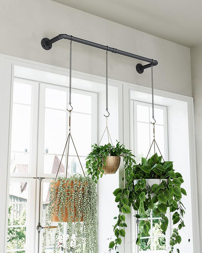 Plant Haning Rod, Hanging Planters for Indoor Plants with 3 Chains, Wall Plant Hanging Bar for Window Celling, 38.2 Inch, Metal Black, Pots Not Included
