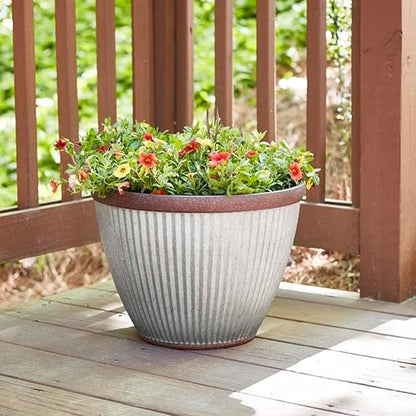 Southern Patio 15" Westlake Indoor/Outdoor Pleated Planter with Drainage Hole, Plug & Galvanized Finish, 19.56 qt. Capacity