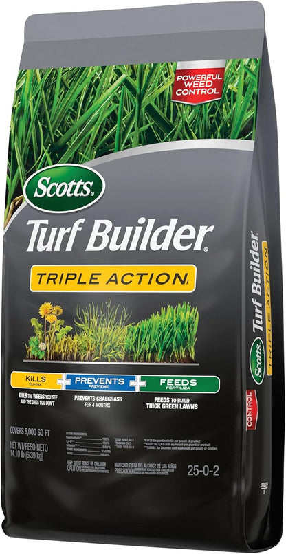 Scotts Turf Builder Triple Action1, Combination Weed Control, Weed Preventer, and Fertilizer, 25-0-2, 5,000 sq. ft., 14.10 lbs.