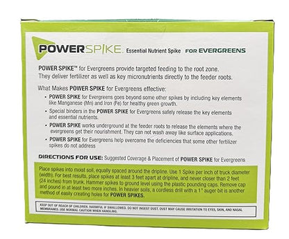 Power Spike for EVERGREENS, Fertilizer Spike. Essential Nutrient Spike Fortified with Iron to Feed All Types of evergreens and Address Common Deficiencies (30 Spikes - 9.6 lbs) (30)