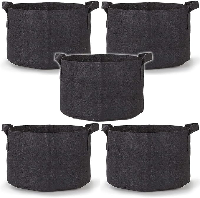 247Garden 5-Pack 30 Gallon Grow Bags/Aeration Fabric Pots w/Handles (260GSM, Black, 15.5H x 24D)