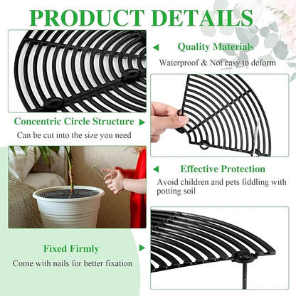 Sawysine 3 Pcs Plant Pot Cover Plant Protector from Animal Flower Pot Grid with Center Cutout Flower Cover Soil Protectors(Black,11.8 in)