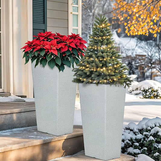28" Tall Planters for Outdoor Plants, Extra-Large White Flower Pots for Blaconl, Porch, Living Room Corner, Garden, Patio, Deck Decor