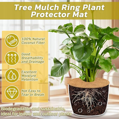 Legigo 4pcs Coconut Fiber Mulch Ring Tree Plant Protector Mat, 11.8 Inch Natural Coco Coir Tree Protection Ring Plant Pot Soil Cover, Tree Rings Disc Plant Cover for Indoor Outdoor Plants, Landscaping