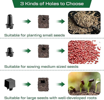 2 Set Soil Blocker, 2 Inch 4 Cell Upgraded Soil Blocking Tool for Seed Starting, Handheld Soil Block Maker with 3 Sizes Seed Pins for Garden Soil Potting Transplanting Germination