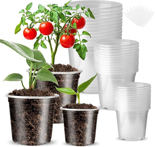Wironlst 36 Packs 3.5/4/5 Inch Clear Nursery Pots for Plants, Transparent Plastic Pots for Plants with Drainage Holes Durable Seed Starter Pot Flower Pots with 36 Plant Labels