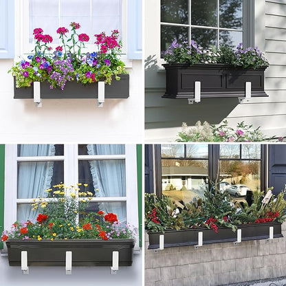 Y&M 6 Pcs Deck Railing Adjustable Planter Box Brackets (6 to 12.5 in), Universal Heavy Duty Iron Flower Box Brackets Wall Mounting Hooks for Fences, Patio, and Garden - White (Patent Registered)