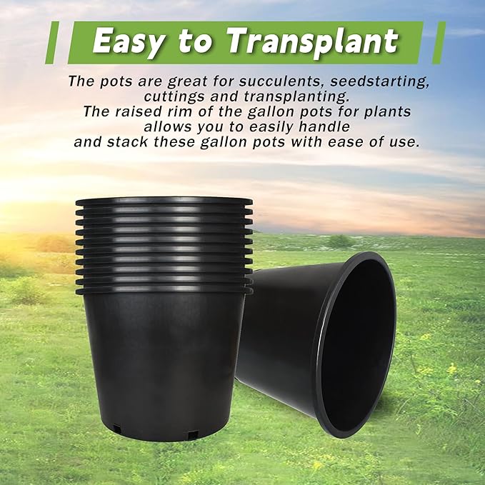 HOSTIC 6.3 Gallon Flexible Nursery Pots Gallon Pot with Drainage Holes Plastic Plant Large Container Suitable for Indoor Outdoor Vegetables Flowers Plants 10 PCS
