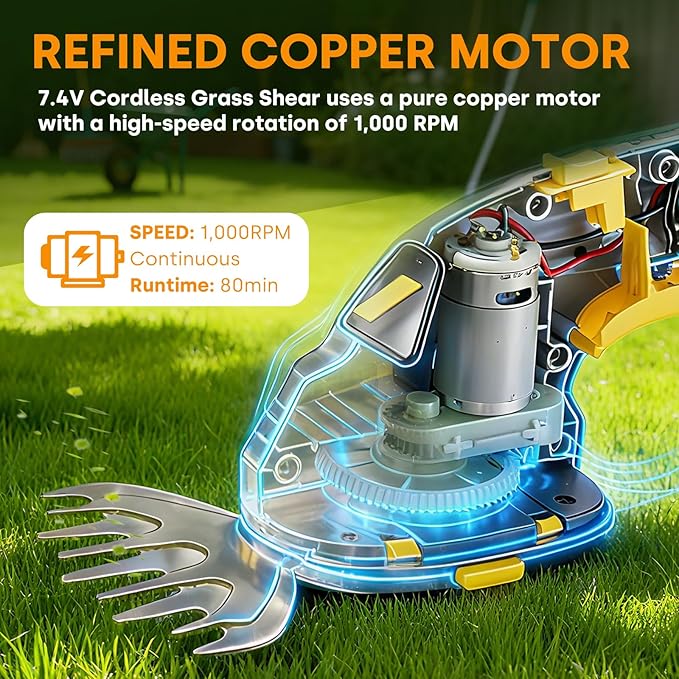 Enventor Cordless Hedge Trimmer and Grass Shear, 7.4V 2000mAh Lithium-ion Rechargeable Battery, 2-in-1 Handheld Electric Grass Trimmer, Small Hedge Cutter with 2 Interchangeable Blades