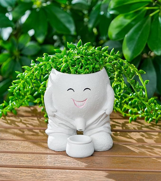 Quirky Cute Planter with Smiley Face,Pee Plant Pot,Naughty Boy Plant Face Pot with Drainage Hole,for Indoor Outdoor, Christmas, Mather's Day Gift(Naughty Boy,White)