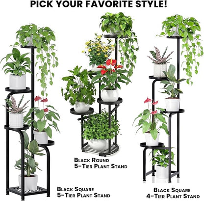 TOSKING 4 Tier Corner Plant Stand Indoor Outdoor, Heavy Duty Metal Flower Pot Holder Shelf for Multiple Plants, Space Saving Patio Garden Balcony Living Room Decor，Black