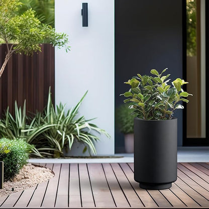 Kante 20.1 Inch Tall Concrete Planter, Round Pedestal Design Garden Pot for Indoor Outdoor Plants, Modern Garden Pot with Drainage Hole, Black Finish with Painted Interior
