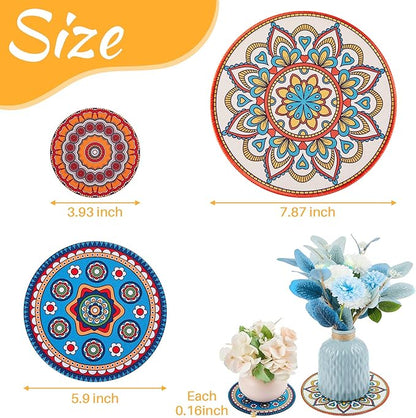 Nuanchu 6 Pieces Boho Plant Pot Mat 3 Size 3.94" 5.9" 7.87" Rubber Absorbent Non Slip Pot House Indoor Plant Coasters Round Pad Gardening Outdoor Flower Protect Mat for Table Desk Floor