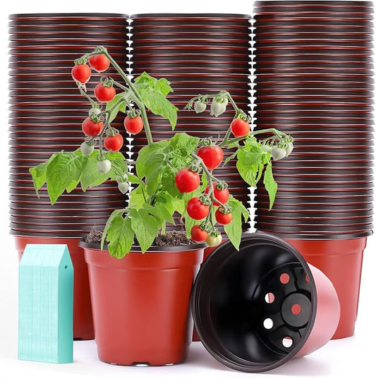 Sfee 100 Pack Plant Nursery Pots 4 inch Plastic Plant Pots, Soft Durable Reusable Seed Starting Pots for Succulents Plants Vegetables Fruits Seedlings Cuttings Transplanting with 100 Plant Labels