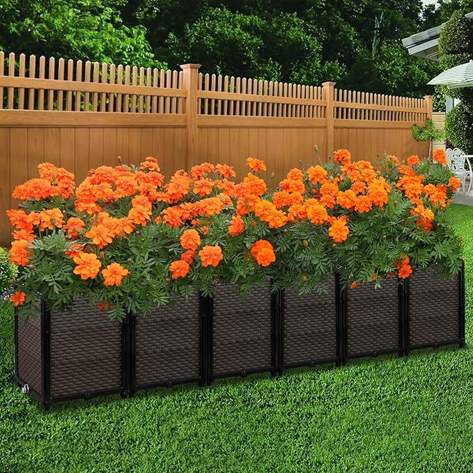 Large Raised Planter Box Outdoor Self Watering 94.4"x15.7"x19.7", Deep Raised Garden Bed - Elevated Garden Box with Drainage Plug, Rectangular Garden Planter Perfect for Patio Balcony Deck