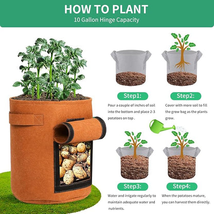 5-Pack 7 Gallon Grow Bags with Harvest Window 300g Thickened Nonwoven Fabric Heavy Duty Plant Pots Easy for Vegetables, Potato, Tomatoes Carrots Gardening Containers with Handles Orange