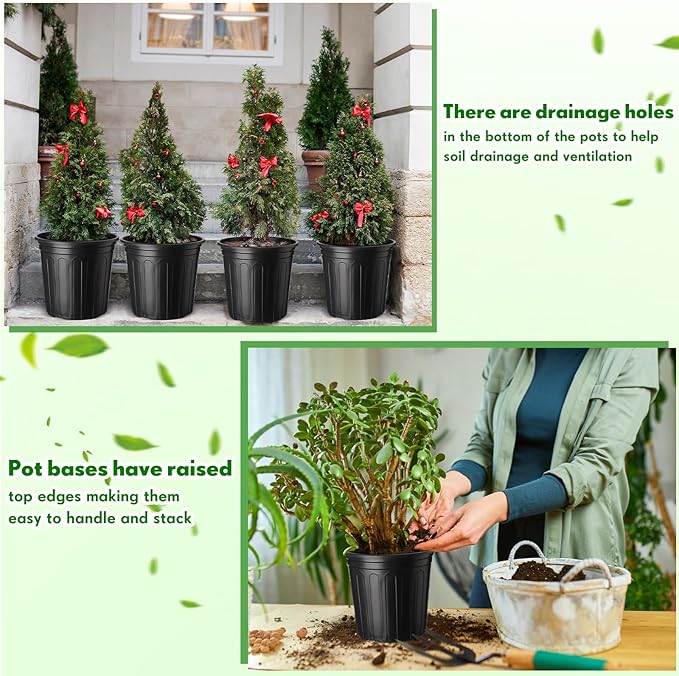 300 Pcs 1 2 Gallon Nursery Pots Bulk Plastic Flexible Plant Seedling Pots with Drainage Hole and Gardening Tools for Garden Flowers Succulents Seedlings Indoor and Outdoor