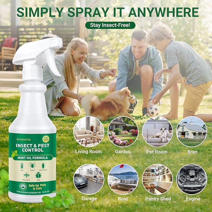 Peppermint Oil Insect Repellent Spray 16 OZ, Natural Indoor & Outdoor Bug Control for Spiders, Ants, Roaches, and More, Kids and Pets Safe, Suit for Garage Kitchen Attic Patio Basement