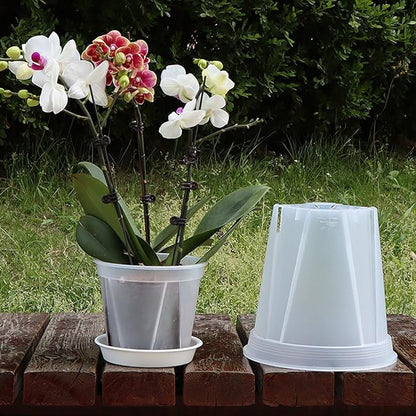 Plant Pots 7 inch Set of 3, Clear Plastic Nursery Pots with Drainage Holes and Saucers, Flowers Planter Pots for Indoor Outdoor Plants