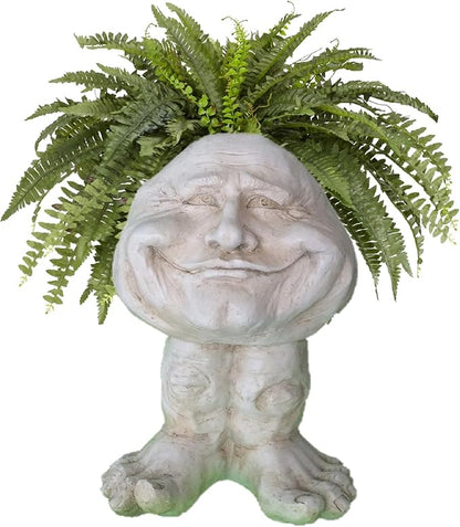 homestyles 18 in. Antique White Papa John The Muggly Statue Face Planter Holds a 7" Pot