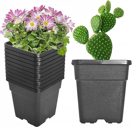 10 Pack Square Planter Nursery Pots 0.63 Gallon Pot for Plants, Square Black Grower Pot with Drainage Hole for Nursery Garden, Bulk Planter Flower Pots