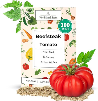 Beefsteak Tomato Seeds for Planting – Heirloom Indeterminate Large Red Slicing Tomatoes for Home Gardens | Woods Creek Seeds